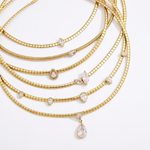 JIACHEN Custom Jewelry 316 Stainless Steel Snake Chain 3A Zirconia Setting Choker Necklace for Women Jewelry