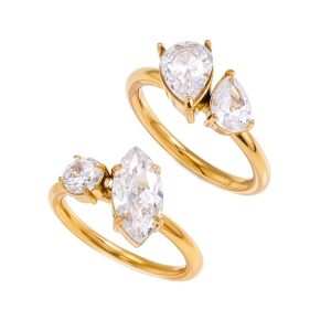 JIACHEN Custom Jewelry 316LStainless Steel Zircon Light Luxury High-end PVD Gold Plated Claw Fashion Jewelry Ring for Women
