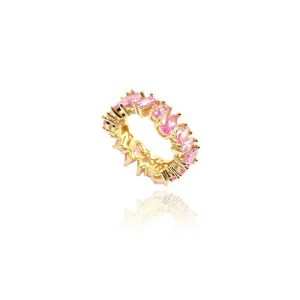 JIACHEN Custom Jewelry Trendy 3A CZ pink 18K Gold Plated in Stock Ready Ship for Women
