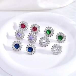 JIACHEN Custom Silver Round-Shaped Cubic Zirconia Studs Earring Suit New Fashion Colors Rhodium Plated for Wedding Gifts Parties