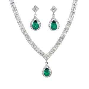 JIACHEN Custom Stainless Steel Jewelry Set 3A Colorful Zircon Rhodium Plated Necklace Earrings Engagement Wedding Party Gifts