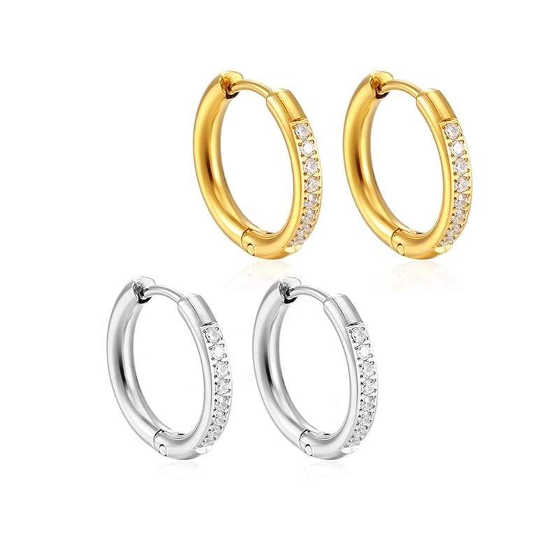 JIACHEN Custom Trendy Geometric Titanium Gold Plated Zircon Stainless Steel Hoop Earrings Unisex Wedding Engagement Party Gifts