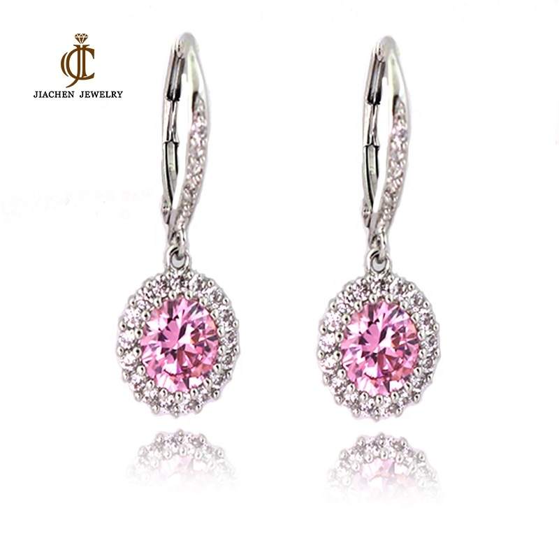 JIACHEN Custom Trendy Rhodium Plated Brass/Copper Alloy Brilliant Cut ZIRCON Claw Setting Dangle Leave Back Clover Drop Earrings