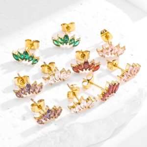 JIACHEN Custom Tungsten Jewelry 18K Gold Plated Geometric Zircon Stud Earrings