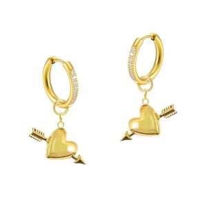 JIACHEN Customized Delicate Brass 18k Gold Plated Cute Cupid Arrow Heart Stud Earrings Unisex