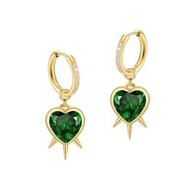 JIACHEN EXQUISITE 18k Gold Plated Spikes love Heart 3A Mulity CubiczirconaStones Hoop Earring Fashion Jewelry Earrings for Girls