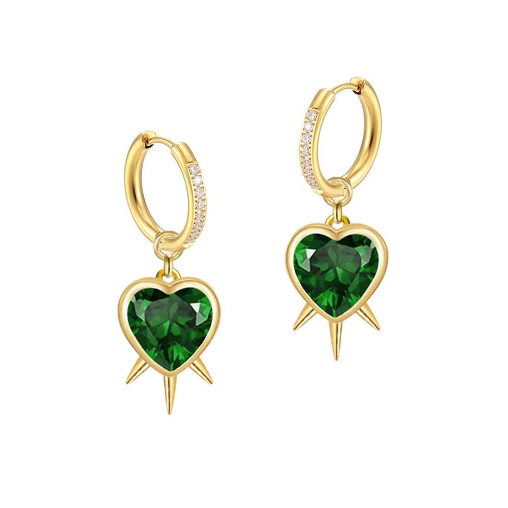 JIACHEN EXQUISITE 18k Gold Plated Spikes love Heart 3A Mulity CubiczirconaStones Hoop Earring Fashion Jewelry Earrings for Girls