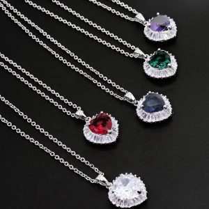 JIACHEN JCN-998 Trendy Heart Shape Zircon Alloy Pendant Necklace with Link Chain Rhodium Plated for Women Anniversary