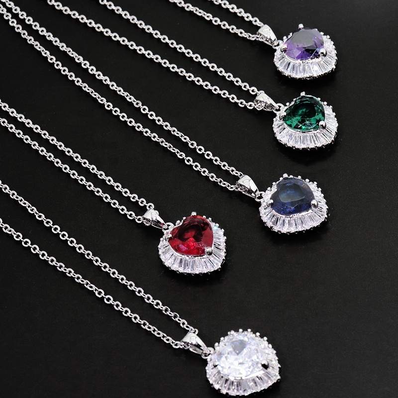 JIACHEN JCN-998 Trendy Heart Shape Zircon Alloy Pendant Necklace with Link Chain Rhodium Plated for Women Anniversary