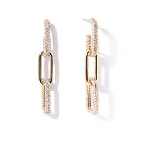 JIACHEN Korea Design 18K Gold Plated Geometric Oval Drop Zircon Customized Shape Paperclip Earrings Unisex Classic Orthodox