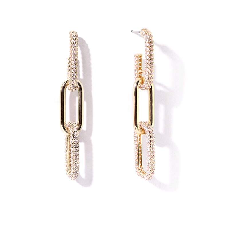 JIACHEN Korea Design 18K Gold Plated Geometric Oval Drop Zircon Customized Shape Paperclip Earrings Unisex Classic Orthodox