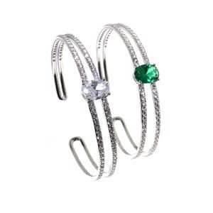 JIACHEN Luxury Classic Fashionable Geometric Open Bangle Design 3A Cubic Zirconia Micro Insert Rhodium Plated Unisex Gift Party