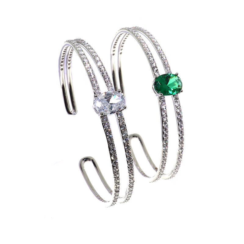 JIACHEN Luxury Classic Fashionable Geometric Open Bangle Design 3A Cubic Zirconia Micro Insert Rhodium Plated Unisex Gift Party