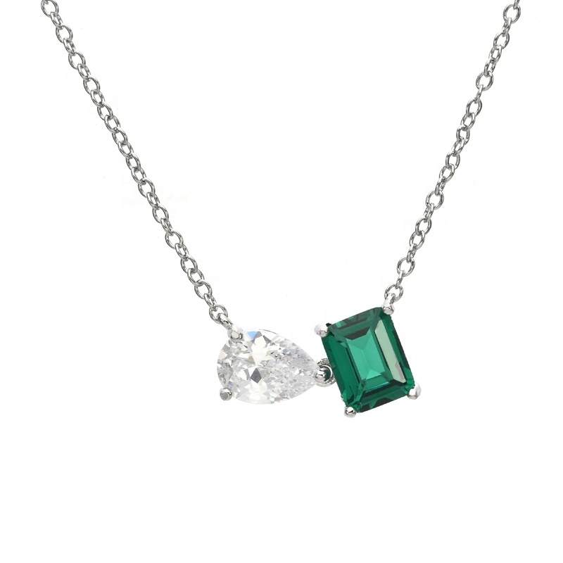 JIACHEN New Arrival Brass Nano Emerald Cut Zircon Pendant Earring Jewelry Set Rhodium Plated Wedding Party Gift