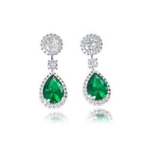 JIACHEN New Exquisit Modern 3A Nano Green Zircon Zinc Alloy Brass Trendy Rhodium Plated Geometric Pendant Earrings Unisex