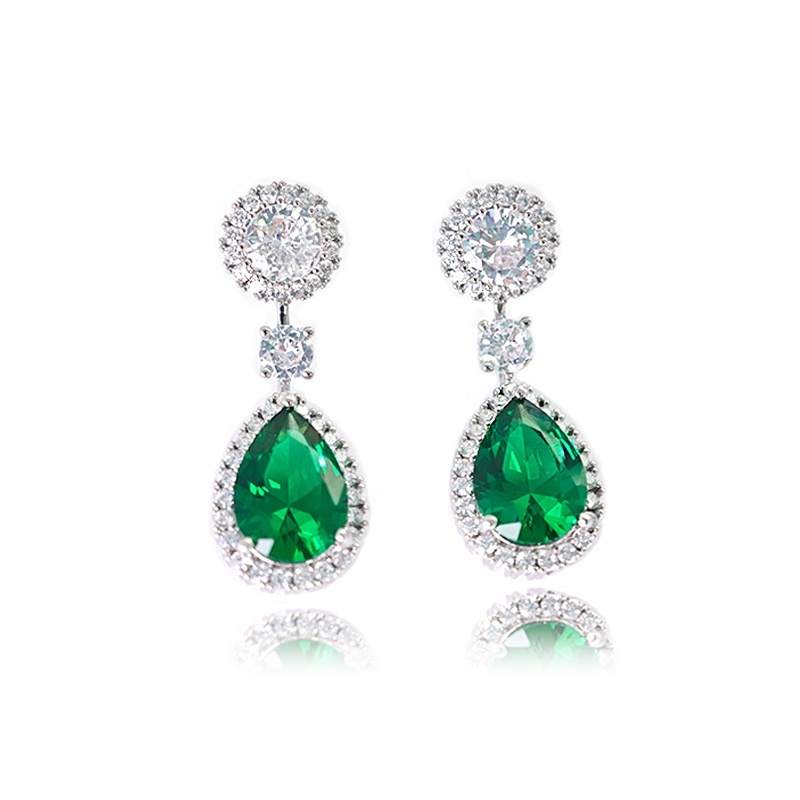 JIACHEN New Exquisit Modern 3A Nano Green Zircon Zinc Alloy Brass Trendy Rhodium Plated Geometric Pendant Earrings Unisex