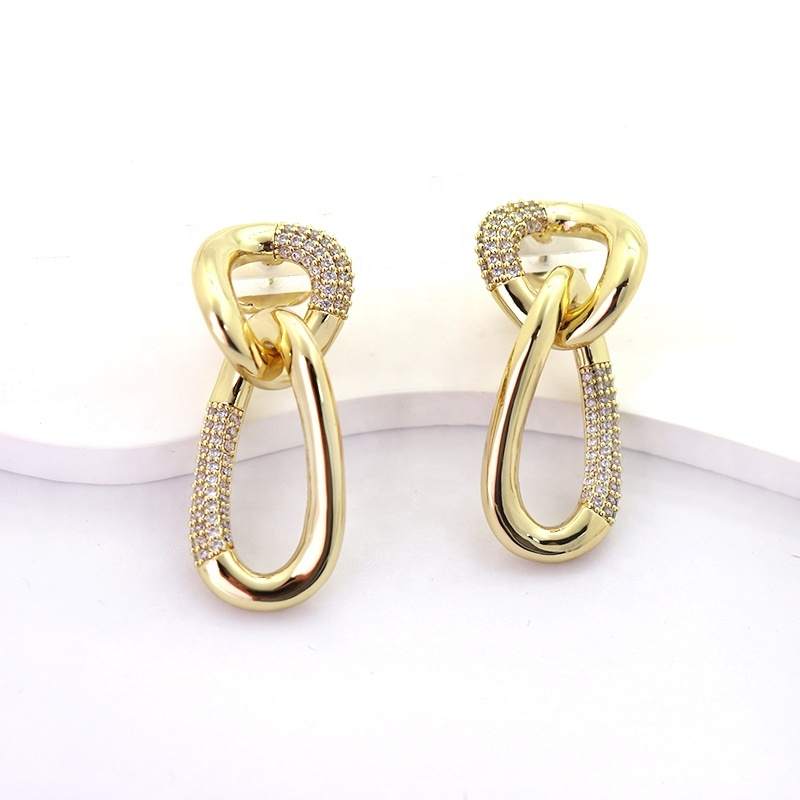 JIACHEN New Fashion Geometric Shape Pave CZ 18K Gold Plated Environmental Friendly Zinc Alloy Drop Hiphop Wedding Earring Unisex