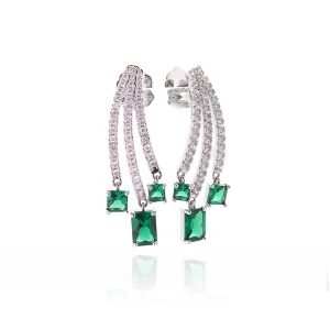 JIACHEN New Square CZ Rhodium Plated Emerald Cut Geometric Zinc Alloy Claw Setting Drop Earrings Unisex Trendy Wedding