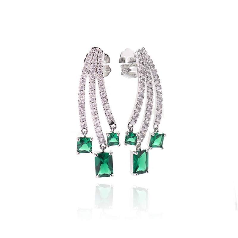 JIACHEN New Square CZ Rhodium Plated Emerald Cut Geometric Zinc Alloy Claw Setting Drop Earrings Unisex Trendy Wedding