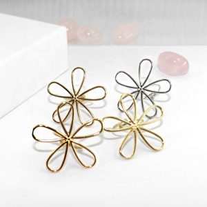 JIACHEN Romantic 18K Gold & Rhodium Plated Stainless Steel Bigger Flower Ring for Women-Wedding Anniversary & Party