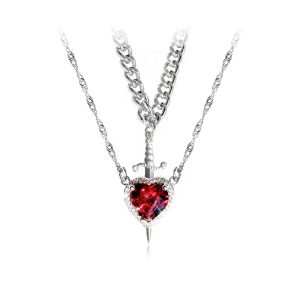 JIACHEN Stainless Steel Romantic Zircon Love Single Arrow Pierces Heart Valentine's Day Chains Gift Women Rhodium/Gold Plated