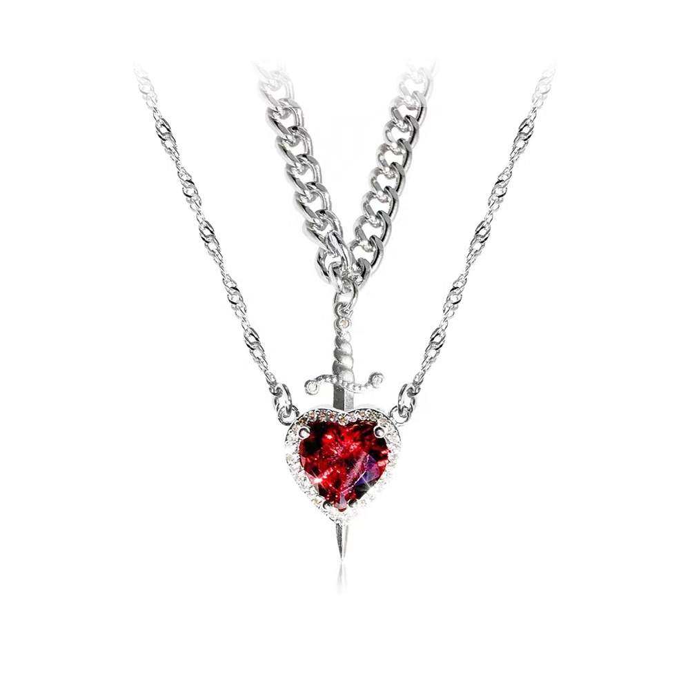 JIACHEN Stainless Steel Romantic Zircon Love Single Arrow Pierces Heart Valentine's Day Chains Gift Women Rhodium/Gold Plated