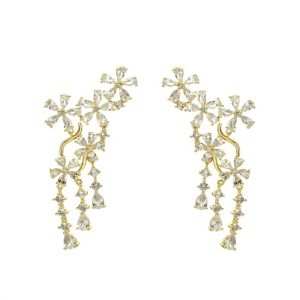 JIACHEN Wholesale 3A Zircon Flower Plant Drop Earrings 18K Gold Plated Brass Jewelry Claw Setting Unisex Orthodox Romantic