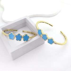 JIachen Customized Fashionable Nature Turquoise Geometric 18K Gold Plated Brass/Copper Alloy Cuff Bracelet Unisex Orthodox