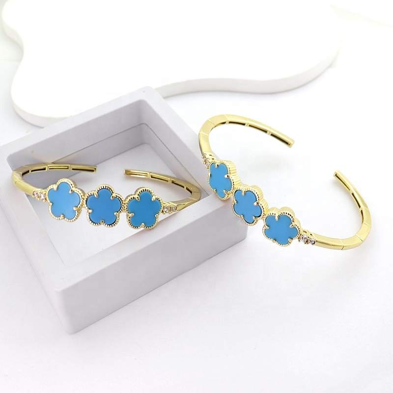 JIachen Customized Fashionable Nature Turquoise Geometric 18K Gold Plated Brass/Copper Alloy Cuff Bracelet Unisex Orthodox