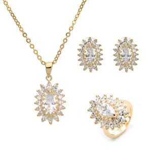 Jewelry Set Gold Rhodium Plated Alloy Classic JCS001 Unisex 18K Geometric Zircon Claw Set Wedding Party Engagement Gift