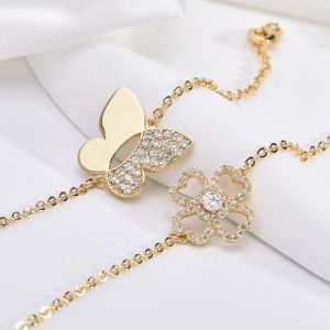 Jiachen 18K Gold Plated Zinc Alloy Wrap Butterfly Four Leaves Bracelet Classic Brilliant Cut Zircon Encrusted Anniversary