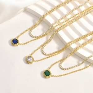Jiachen 2024 Summer Fashion Trendy Geometric Zircon Brass Beads 18K Gold Plated Pendant Necklace for Anniversary
