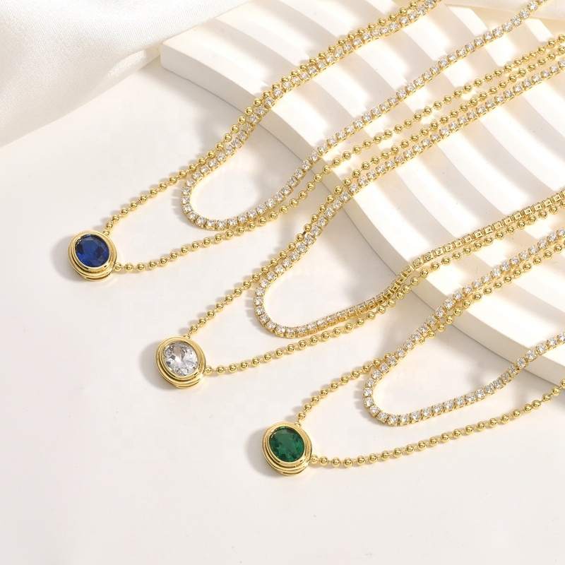 Jiachen 2024 Summer Fashion Trendy Geometric Zircon Brass Beads 18K Gold Plated Pendant Necklace for Anniversary