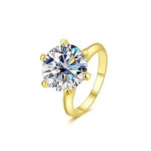 Jiachen Classic Luxury Alloy Rose Gold Plated 18K Lab Created Round Zircon Gemstone Ring with Claw Setting Unisex