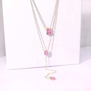 Jiachen Custom Brass 18K Gold Plated Pink Zircon Two Rows Link Chain Orthodox Classic Choker Necklace Unisex Fashion Jewelry