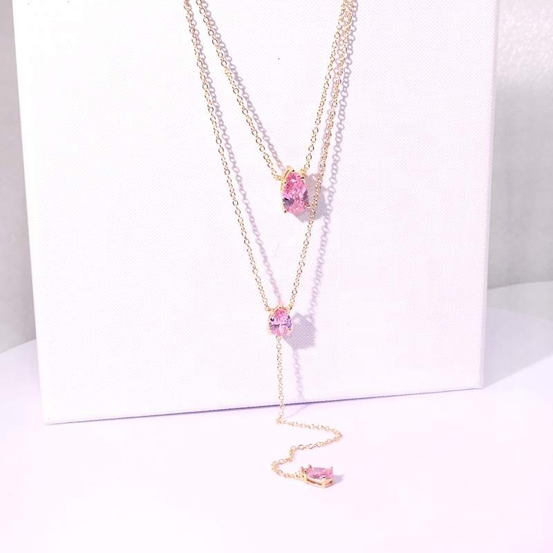 Jiachen Custom Brass 18K Gold Plated Pink Zircon Two Rows Link Chain Orthodox Classic Choker Necklace Unisex Fashion Jewelry