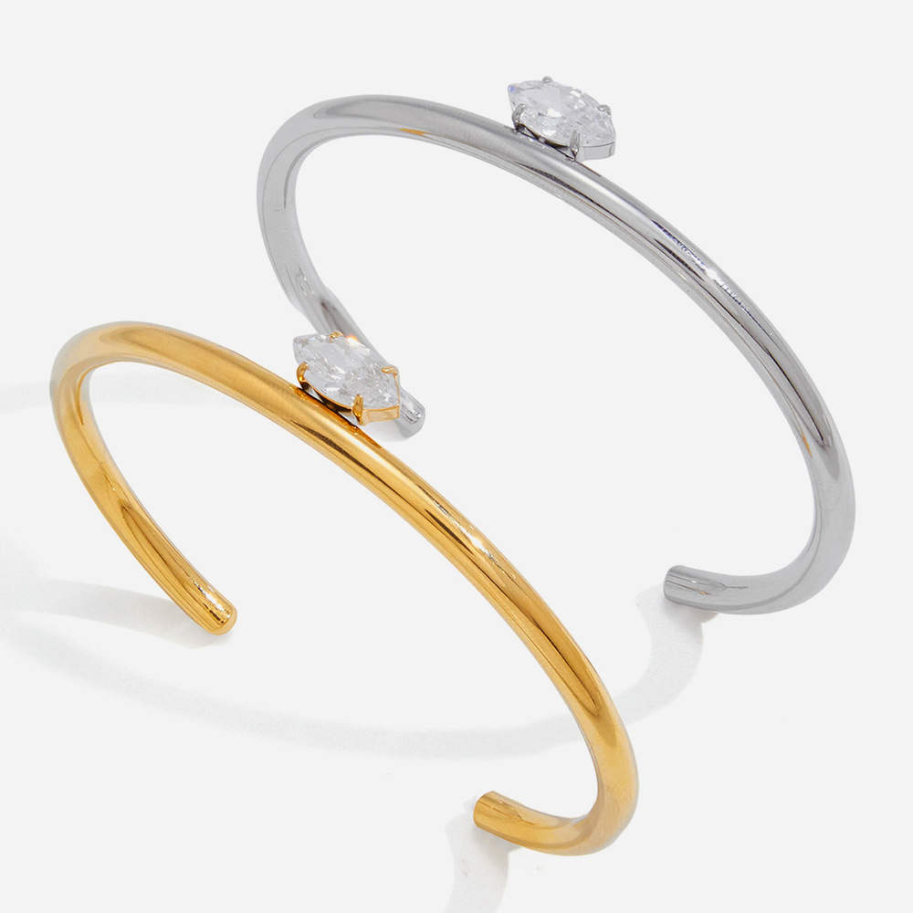 Jiachen Custom Classic Stainless Steel Geometric Marquise Zircon Claw Setting Cuff Bangle ODM OEM Jewelry for Unisex Gifts