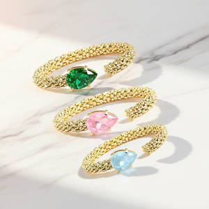 Jiachen Custom Jewelry 316L /304 Stainless Steel Bangle Jewelry 3A Color Zircon Cuff Open Gold PVD Plating Bangle for Gift