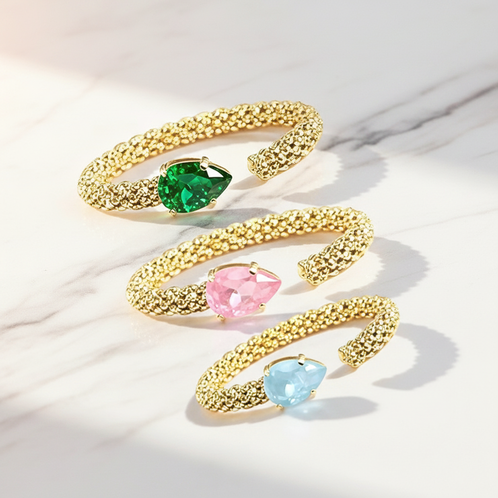 Jiachen Custom Jewelry 316L /304 Stainless Steel Bangle Jewelry 3A Color Zircon Cuff Open Gold PVD Plating Bangle for Gift