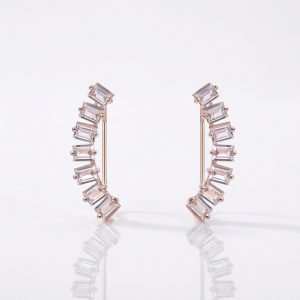 Jiachen Custom Jewelry Brass Rhodium Rose Gold Plated square Zircon Geometric Crawler Earrings Claw Setting Children's Trendy