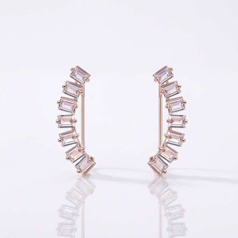 Jiachen Custom Jewelry Brass Rhodium Rose Gold Plated square Zircon Geometric Crawler Earrings Claw Setting Children's Trendy