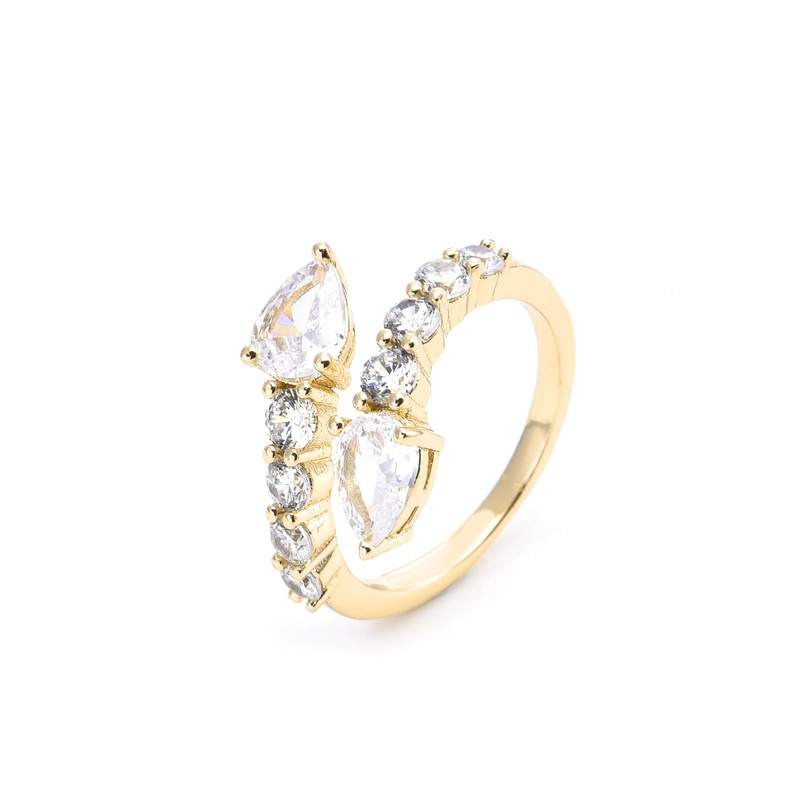 Jiachen Custom Jewelry Classic Elegant Rose Gold Plated 18K Gold Plated Rhodium Plated Pear-Shaped Zircon Claw Setting Ring