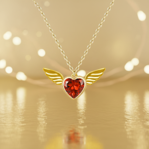 Jiachen Custom Jewelry Waterproof 18K Gold Plated Stainless Steel Link Chain Angel Heart Red Zircon Pendant Necklace Unisex Gift