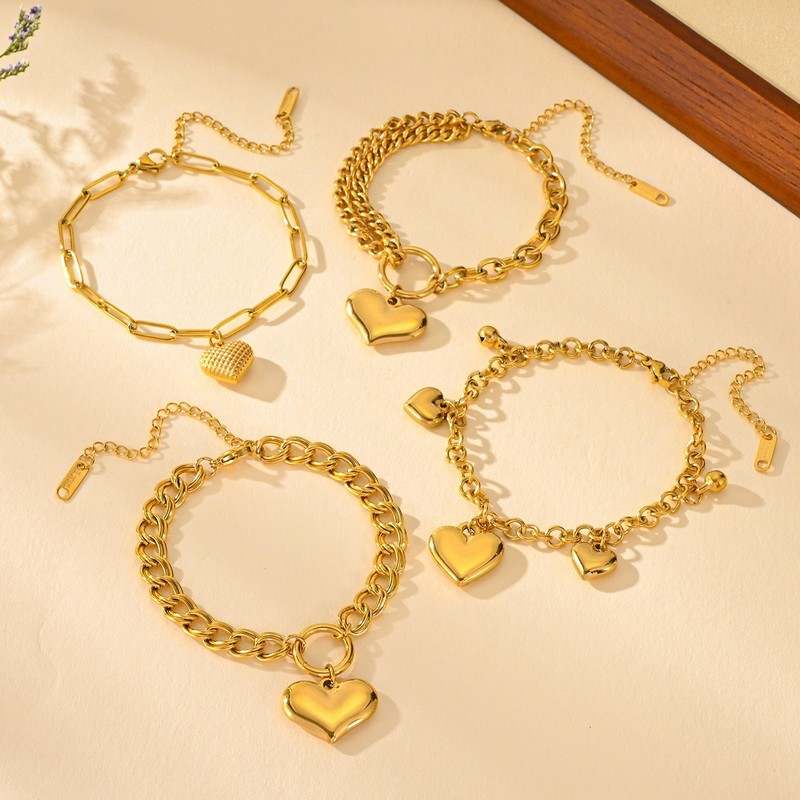 Jiachen Custom Jewelry Zinc Alloy 18K Gold Plated Heart Cut Natural Stone Claw Setting Unisex Wedding Engagement Gift Bracelet