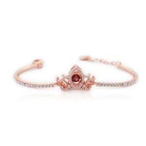 Jiachen Custom Rose Gold Plated Zinc Alloy Brass Zircon Claw Setting Crown Chain Link Bracelet Trendy Wedding Fashion Jewelry