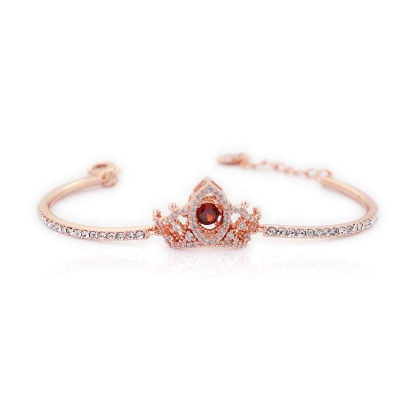 Jiachen Custom Rose Gold Plated Zinc Alloy Brass Zircon Claw Setting Crown Chain Link Bracelet Trendy Wedding Fashion Jewelry