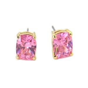 Jiachen Customized Brass Geometric Stud Earring 3A Color ZIRCON Cushion Shape Trendy Orthodox 18K Gold Plated Claw Setting