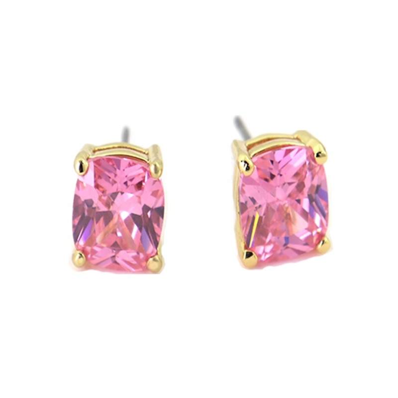 Jiachen Customized Brass Geometric Stud Earring 3A Color ZIRCON Cushion Shape Trendy Orthodox 18K Gold Plated Claw Setting