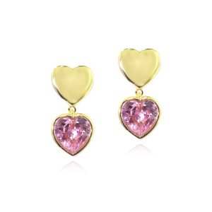 Jiachen Jewelry New Arrival 18K Gold-plated Alloy 3A Cubic Zircon pink Trendy Bezel Setting Heart Shape Drop Stud Earring Women