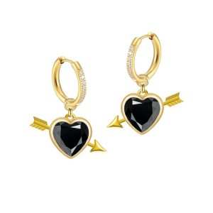 Jiachen New Custom Jewelry Trendy Romantic Cupid's Arrow Heart Hoop Earring 5A Zircon 18K Gold Plated Women's Anniversary Gift